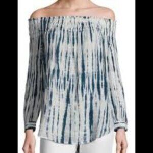 Polo Ralph Lauren Linen Peasant Women's M Navy Blue Off-Shoulder Tunic Blouse